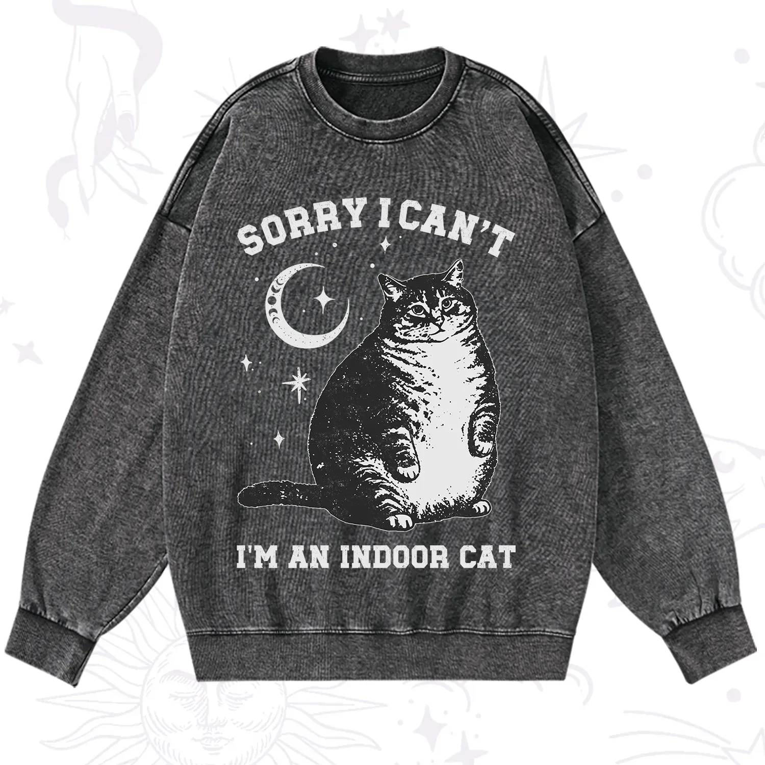 Purplehecate Sorry I Can't Go I'm an Indoor Cat Washed Sweatshirt