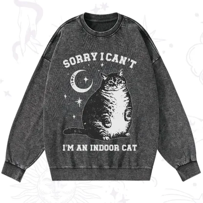 Purplehecate Sorry I Can't Go I'm an Indoor Cat Washed Sweatshirt