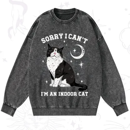 Purplehecate Sorry I Can't Go I'm an Indoor Cat Washed Sweatshirt