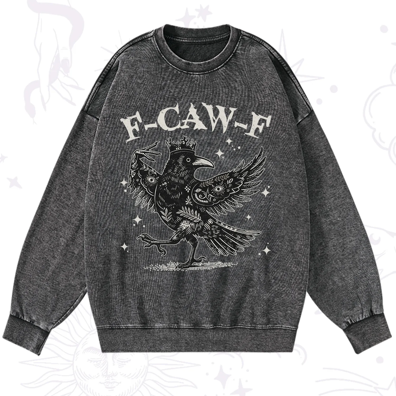 Purplehecate F-caw-f Funny Crow Washed Sweatshirt