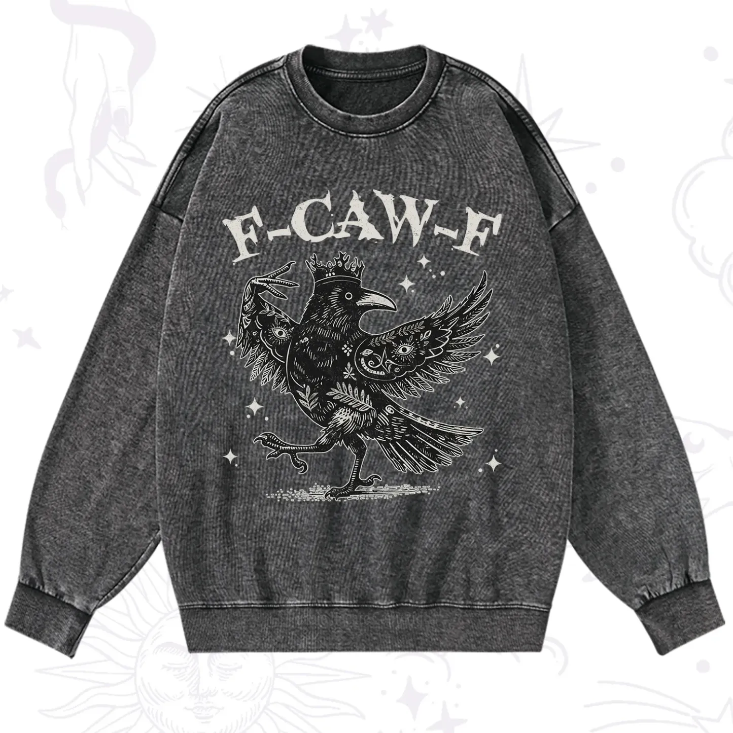 Purplehecate F-caw-f Funny Crow Washed Sweatshirt
