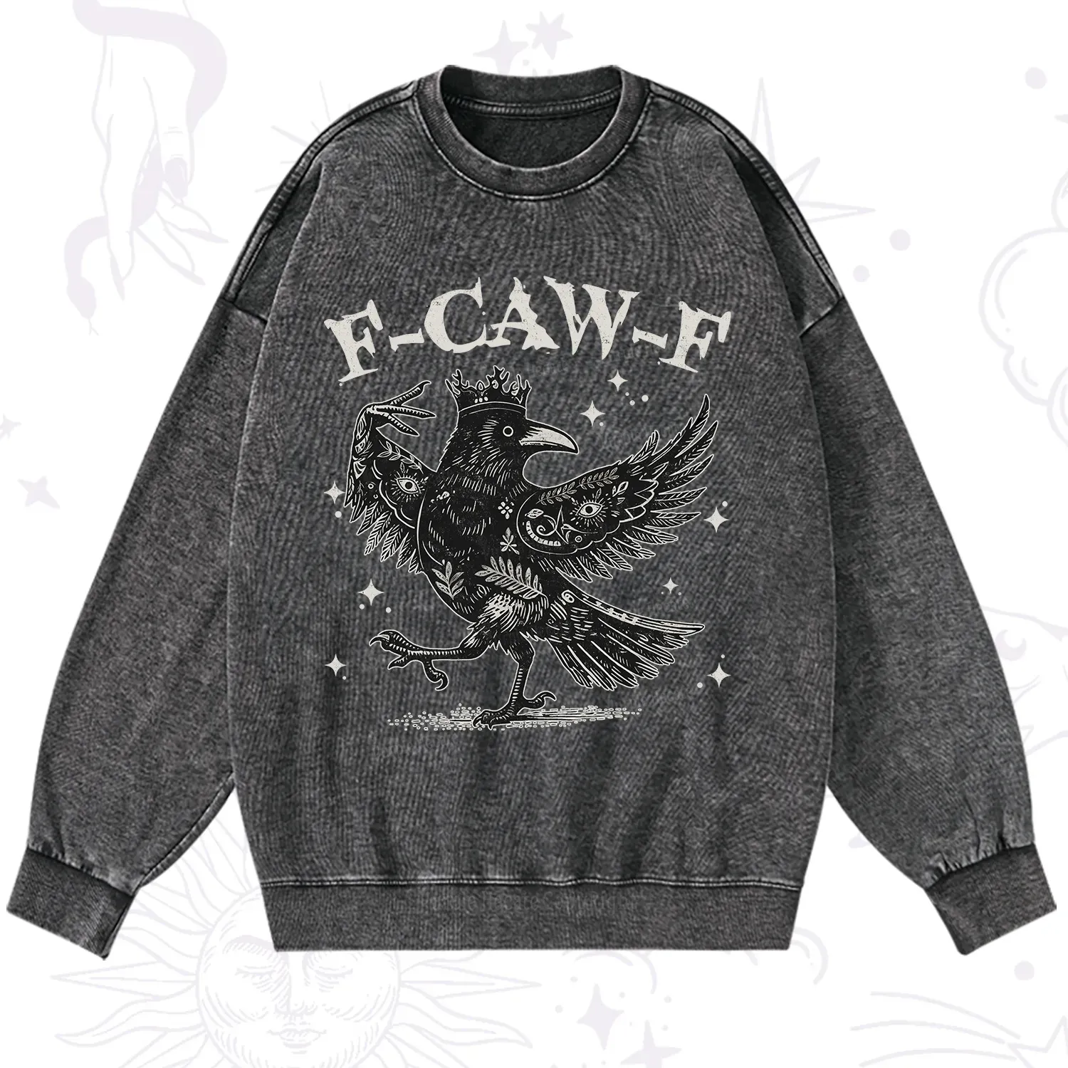 Purplehecate F-caw-f Funny Crow Washed Sweatshirt