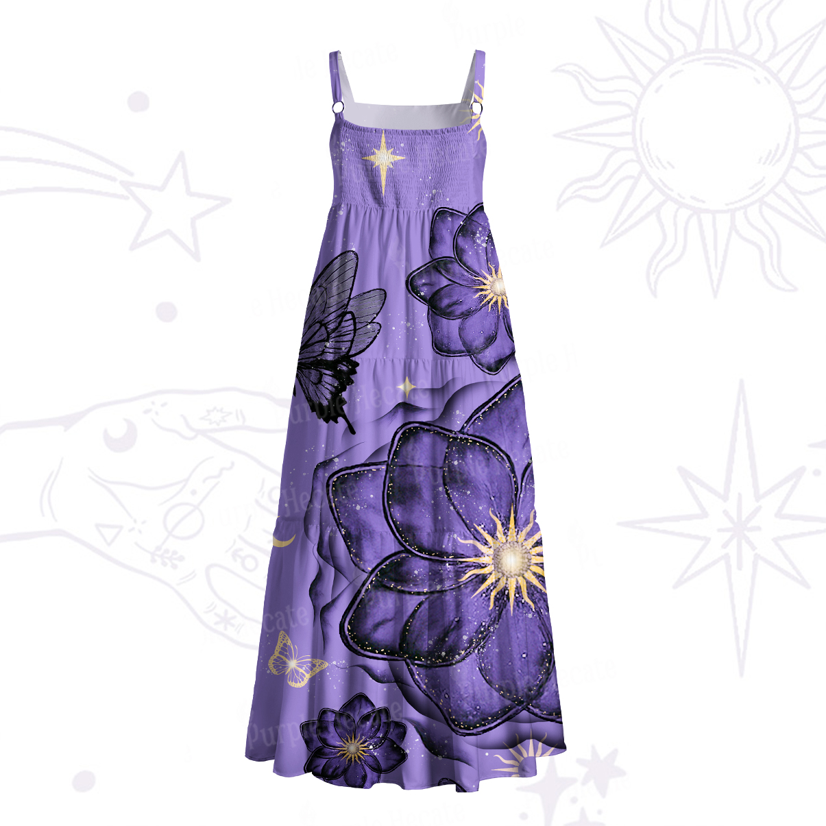 Purplehecate Moonlit Petals and Wings Wide Straps Maxi Dress