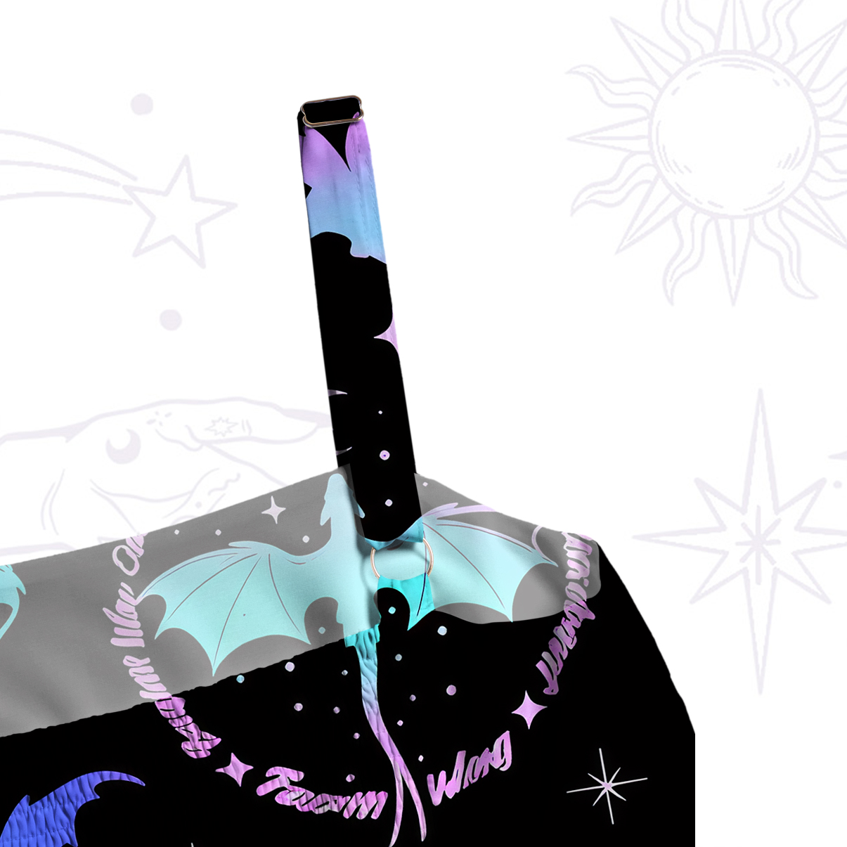 Purplehecate Neon Fantasy Dragon Allover Wide Straps Maxi Dress