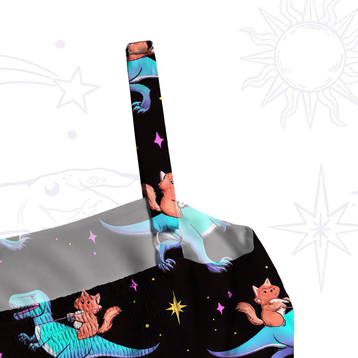 Purplehecate Witch Cat Rides the Dino Wide Straps Maxi Dress