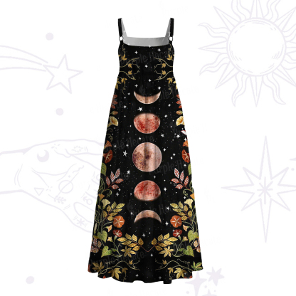 Purplehecate Moon Phase Floral Wide Straps Maxi Dress