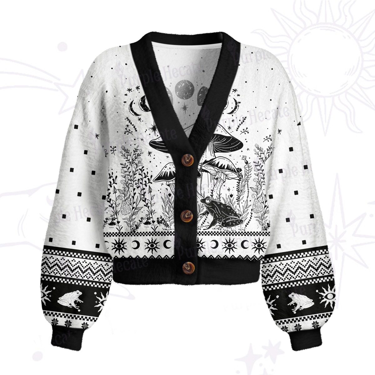 Purplehecate Celestial Frog Mushrooms Cardigan Sweaters