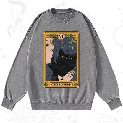 Purplehecate The Lovers Cat Tarot Washed Sweatshirt