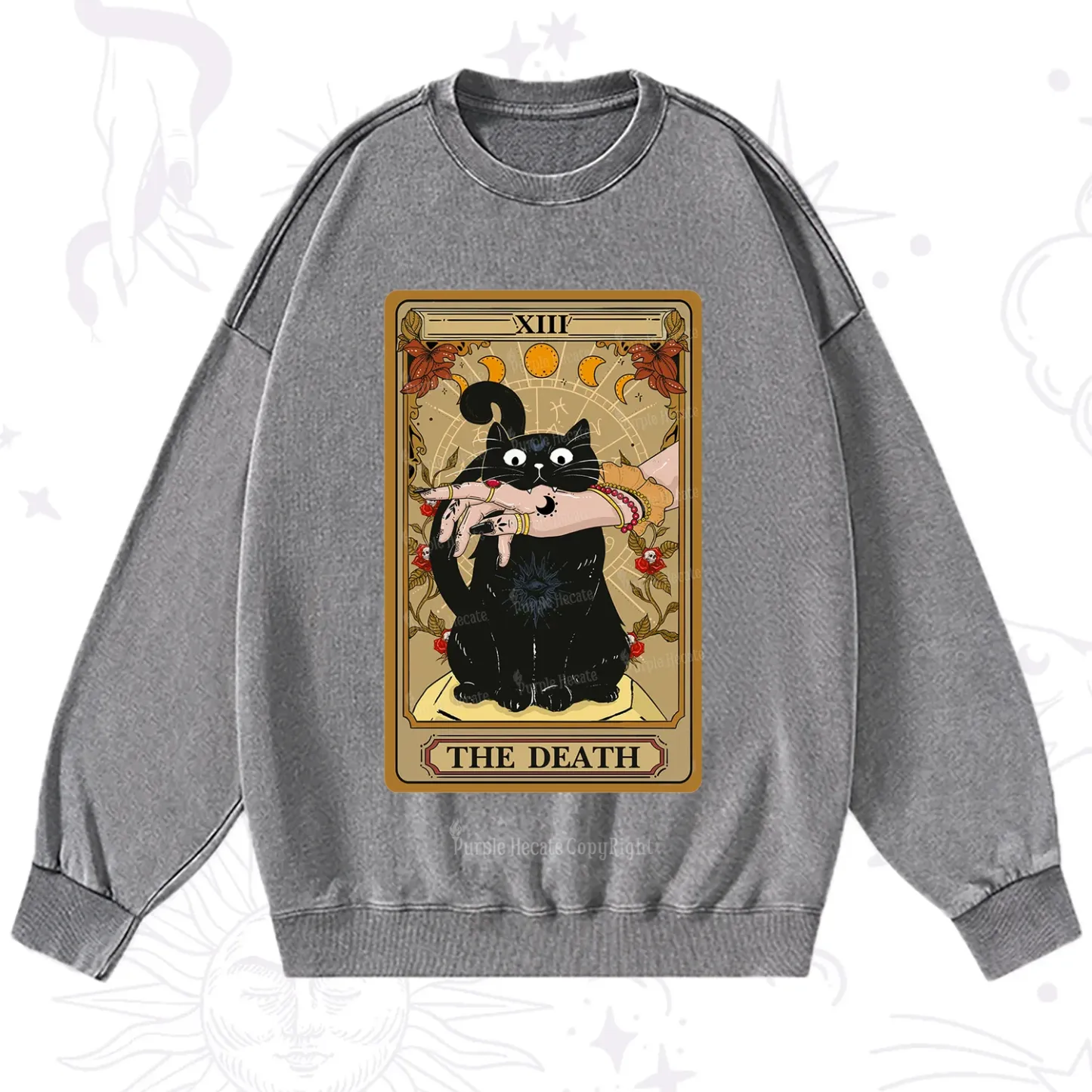 Purplehecate The Death Tarot Black Cat Washed Sweatshirt