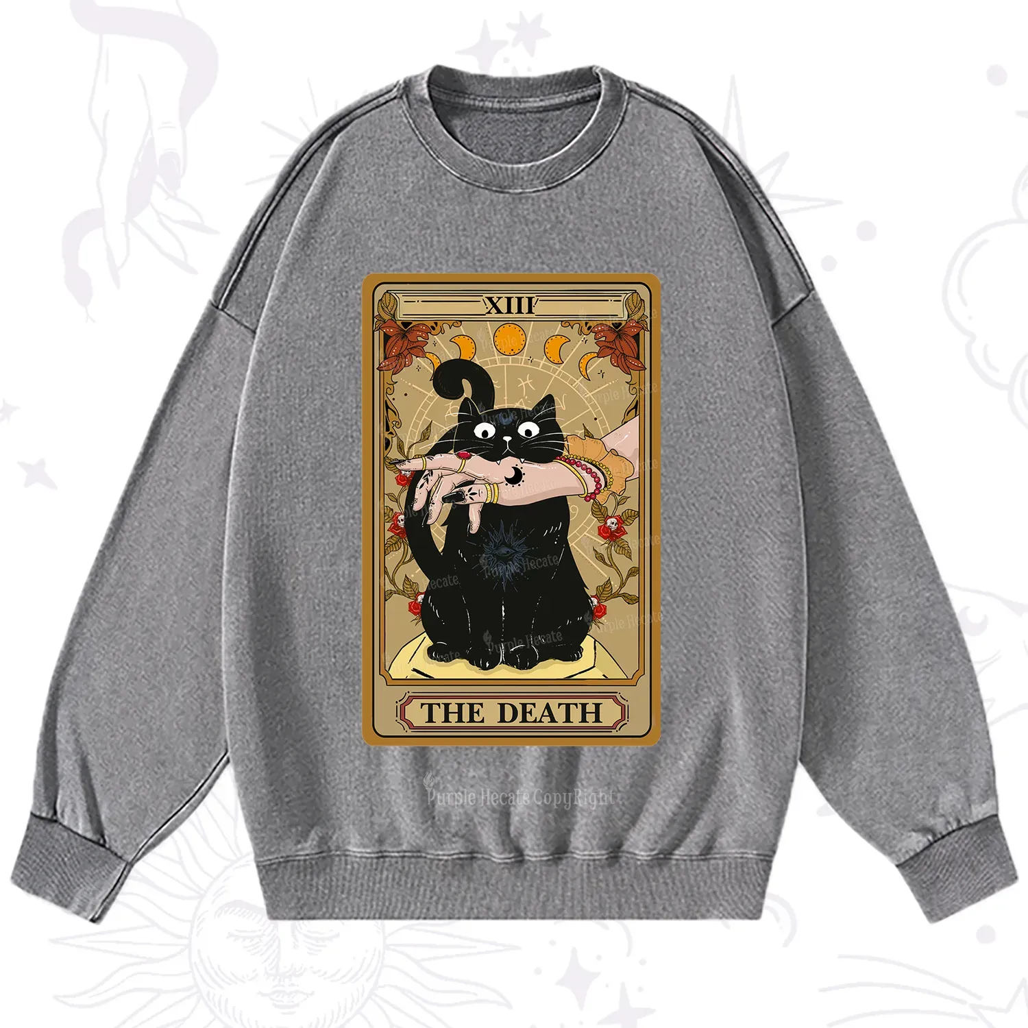 Purplehecate The Death Tarot Black Cat Washed Sweatshirt