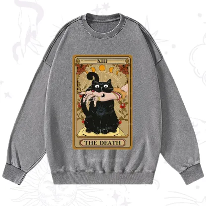 Purplehecate The Death Tarot Black Cat Washed Sweatshirt