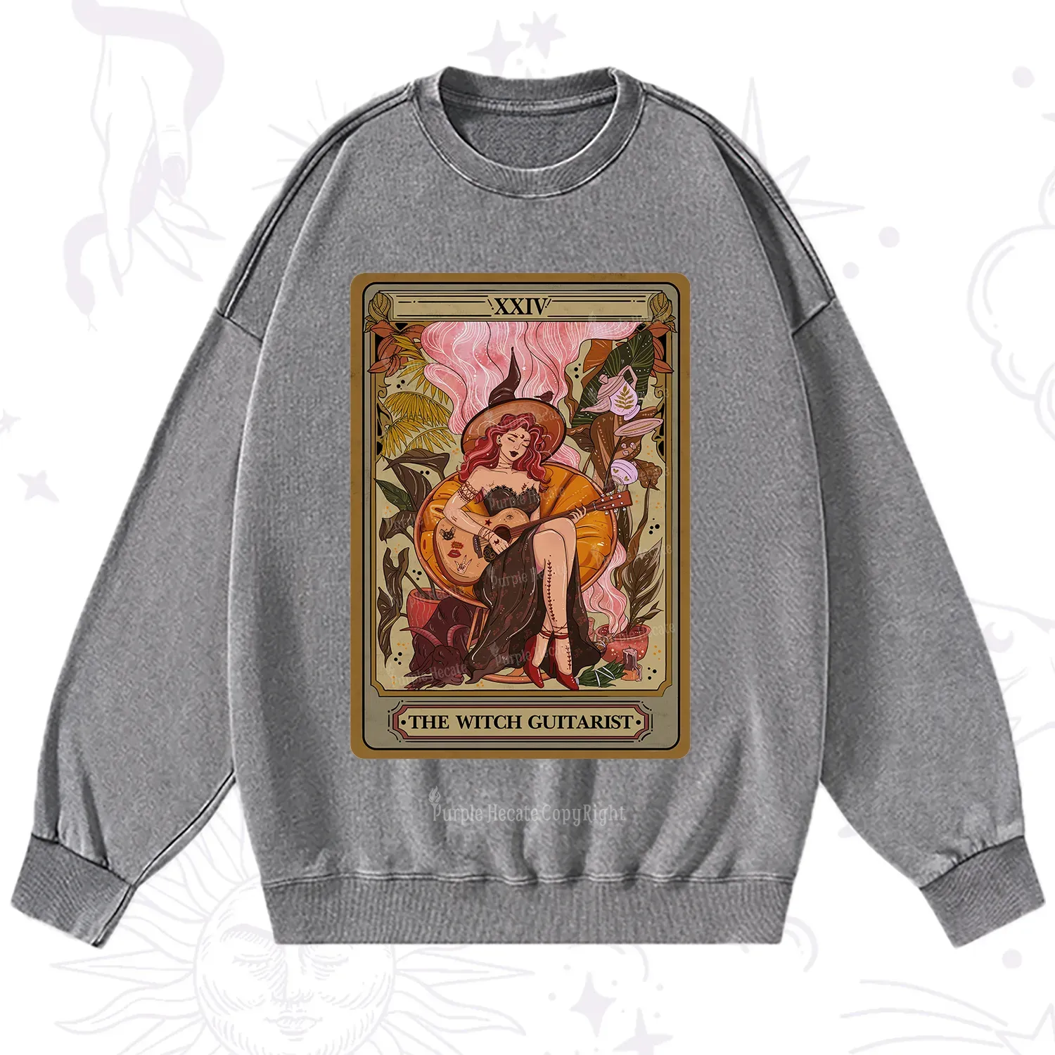 Purplehecate The Witch Guitarist Tarot Washed Sweatshirt