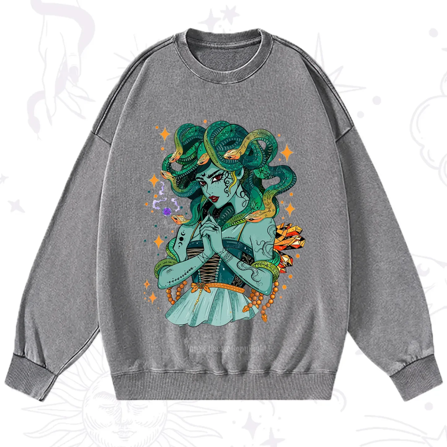 Purplehecate The Gorgon Medusa Washed Sweatshirt
