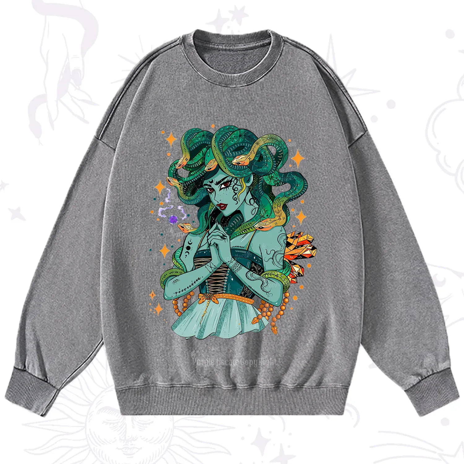 Purplehecate The Gorgon Medusa Washed Sweatshirt