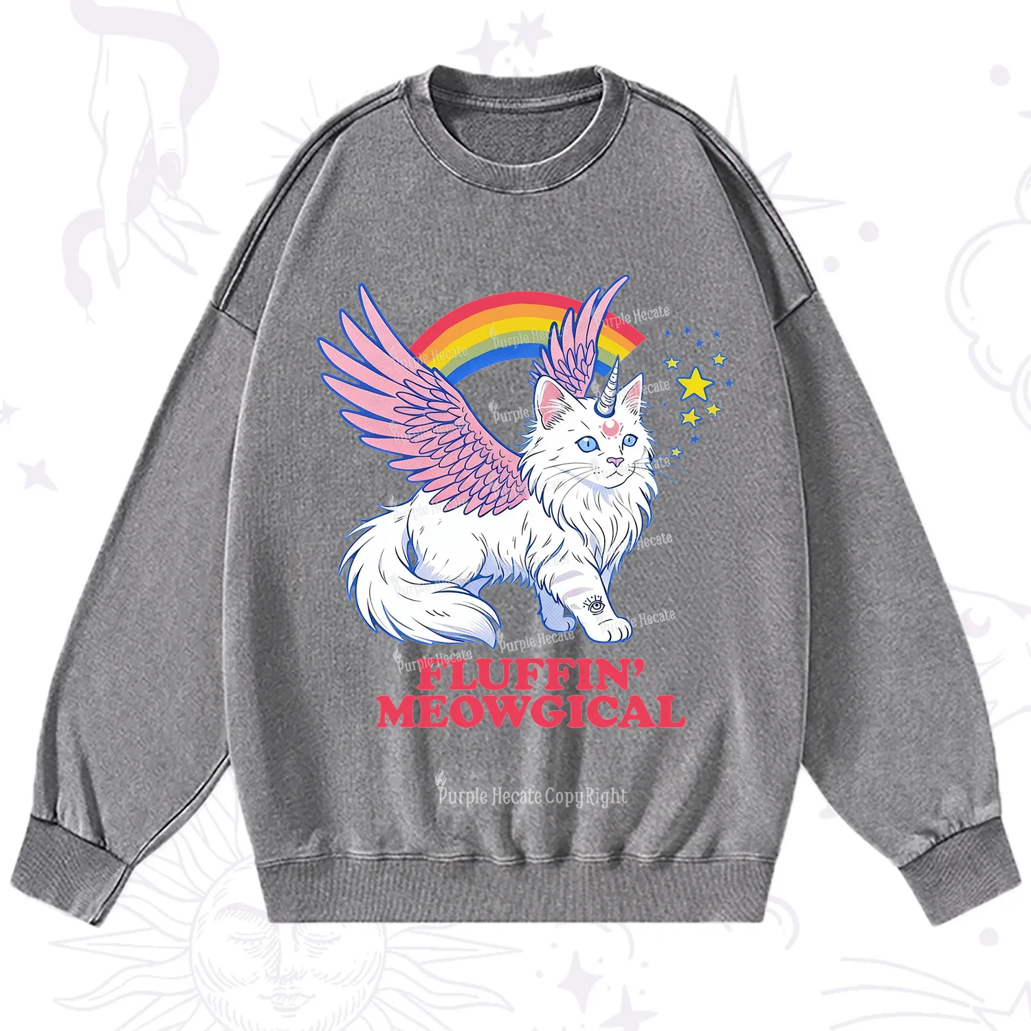 Purplehecate Fluffin Meowgical Washed Sweatshirt