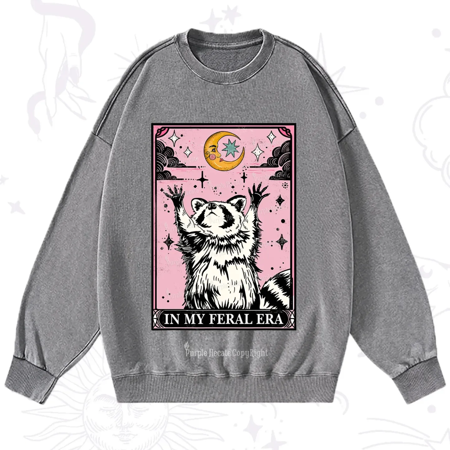 Purplehecate The In My Feral Era Tarot Raccoon Washed Sweatshirt