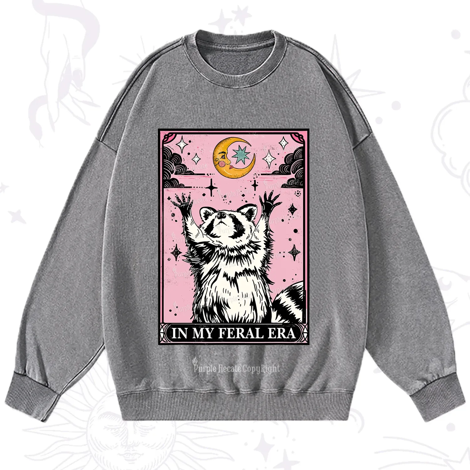 Purplehecate The In My Feral Era Tarot Raccoon Washed Sweatshirt