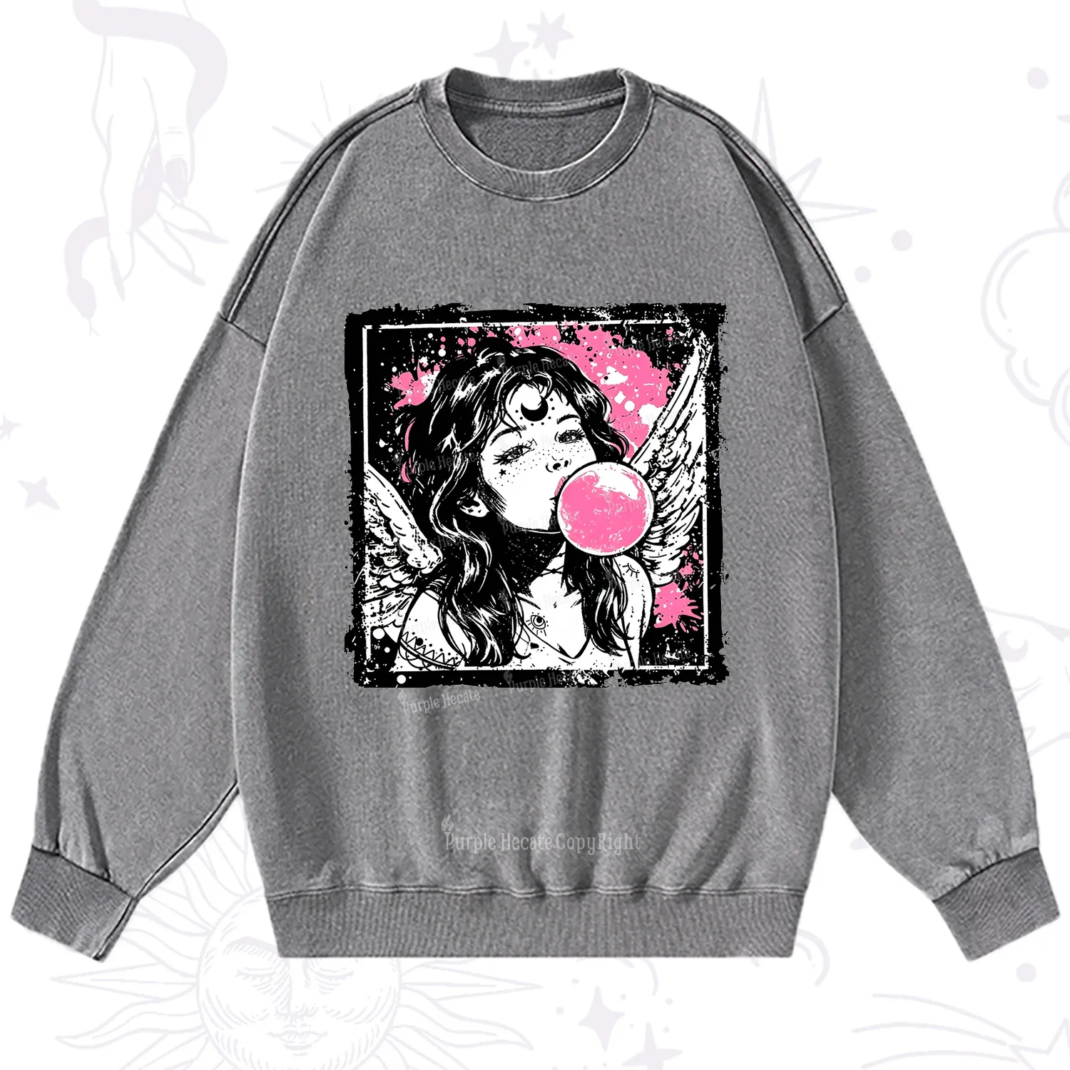 Purplehecate Grunge Angel with Bubblegum Washed Sweatshirt