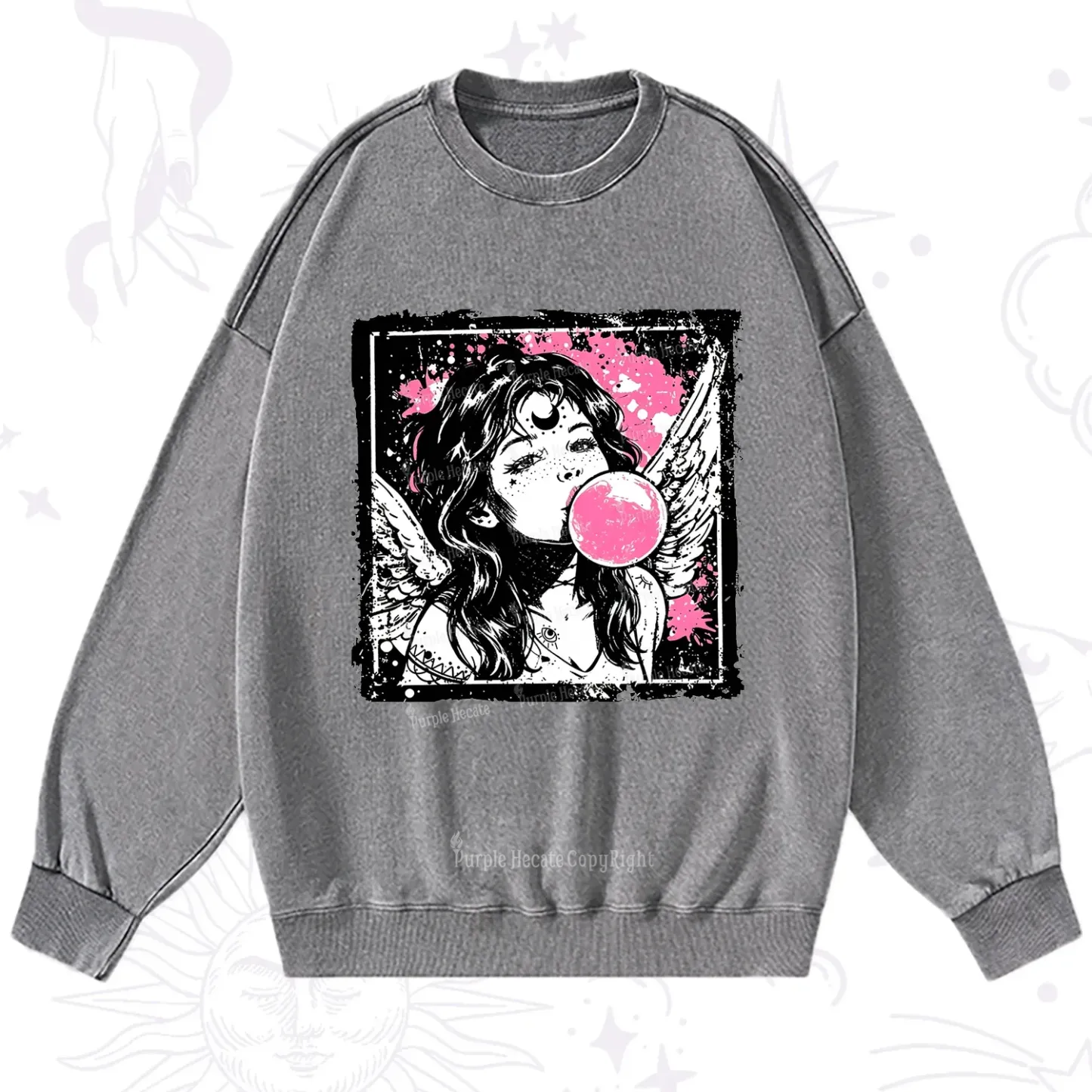 Purplehecate Grunge Angel with Bubblegum Washed Sweatshirt