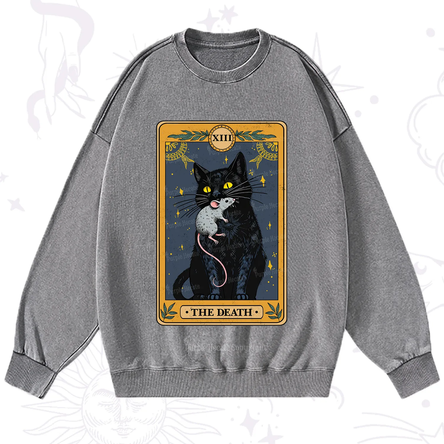 Purplehecate The Death Tarot Cat Washed Sweatshirt