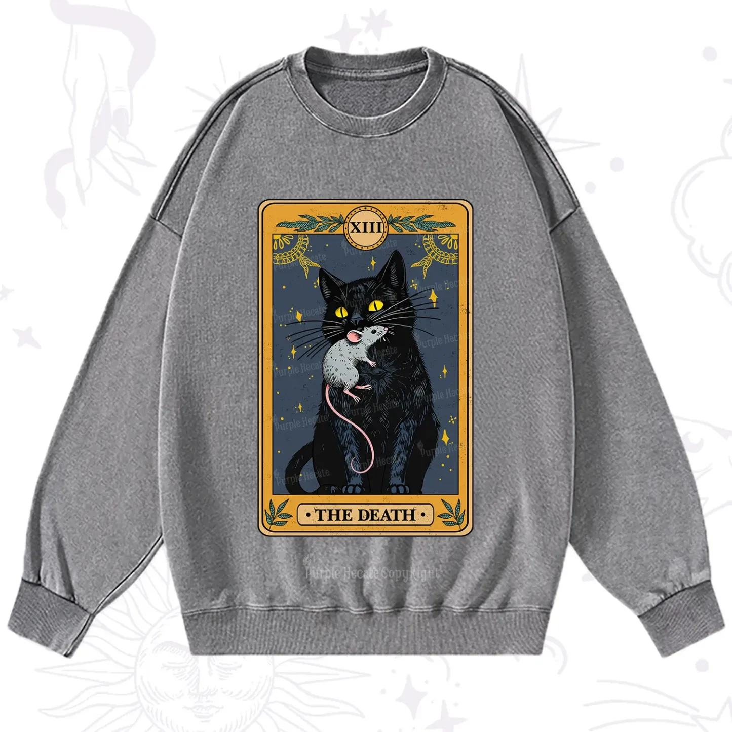 Purplehecate The Death Tarot Cat Washed Sweatshirt