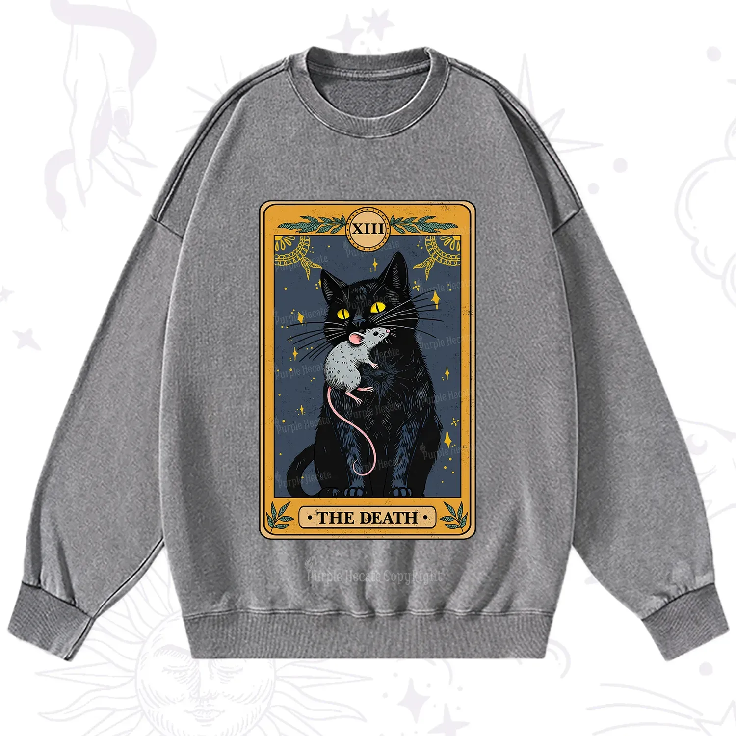 Purplehecate The Death Tarot Cat Washed Sweatshirt