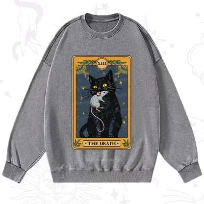 Purplehecate The Death Tarot Cat Washed Sweatshirt
