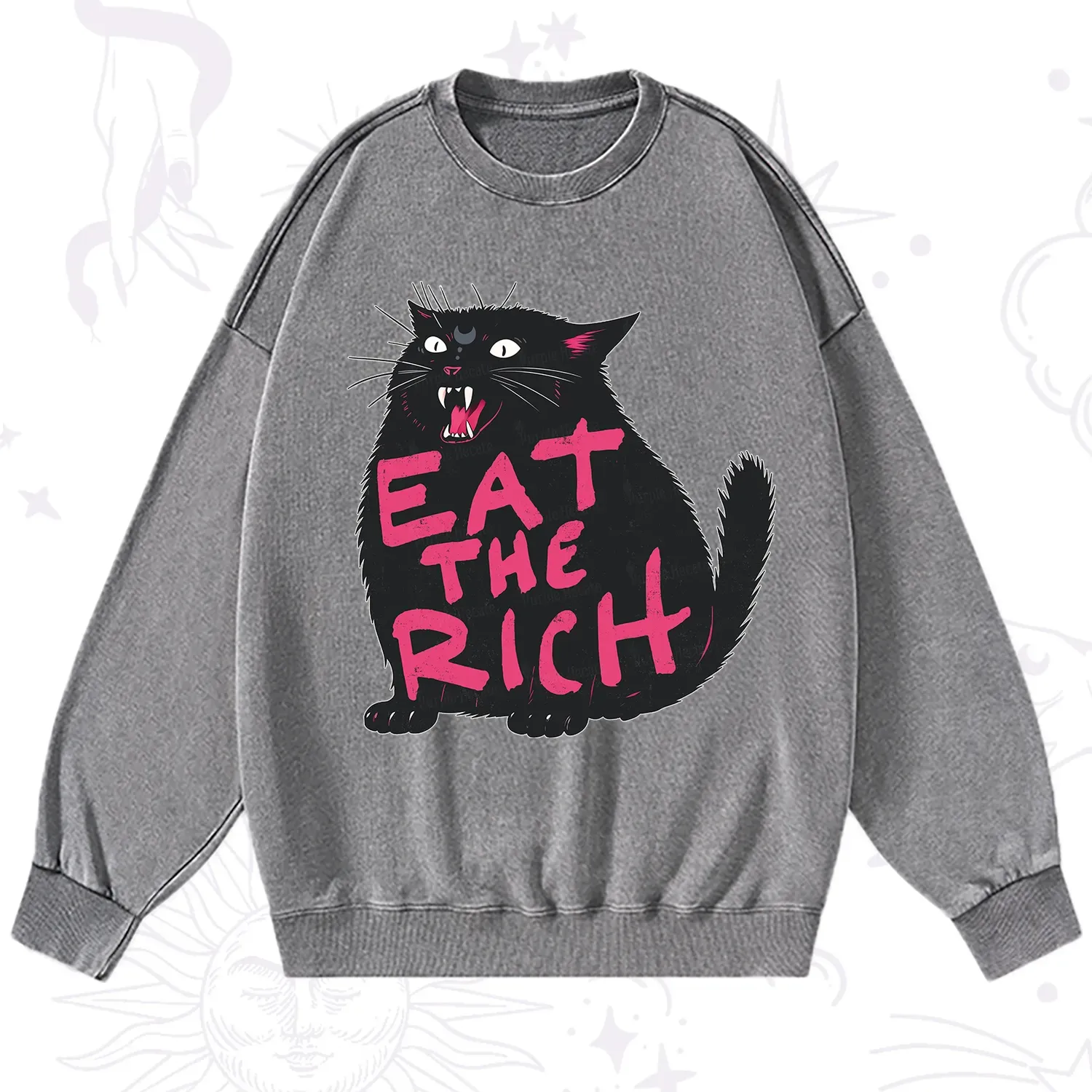 Purplehecate Eat The Rich Cat Washed Sweatshirt