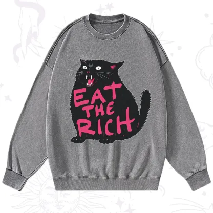 Purplehecate Eat The Rich Cat Washed Sweatshirt