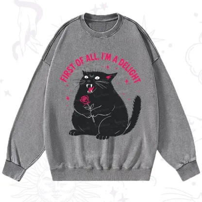 Purplehecate First Of All I'm A Delight Cat Washed Sweatshirt