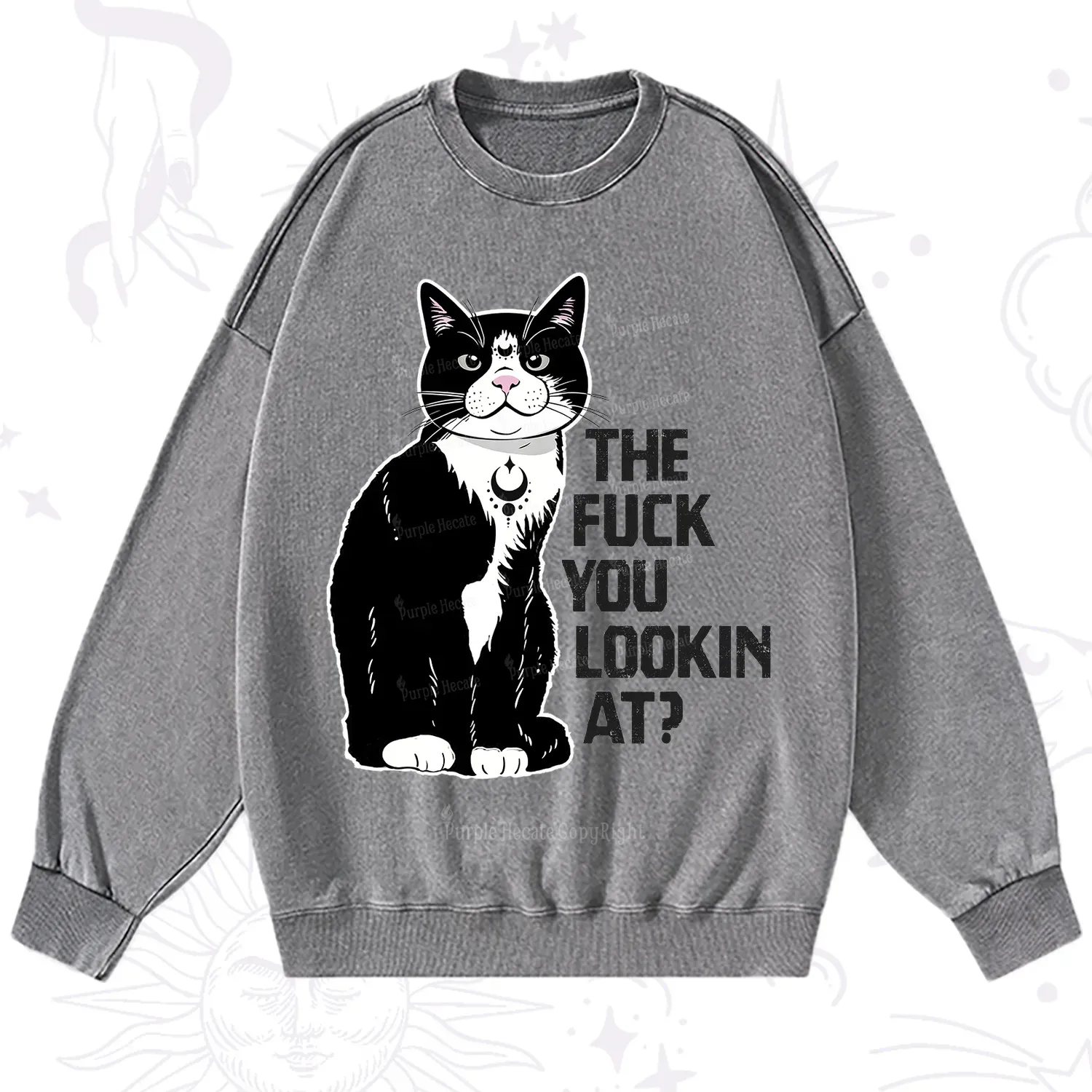 Purplehecate The Fuck You Lookin At Washed Sweatshirt