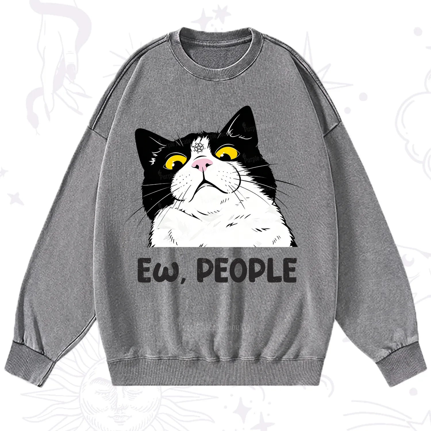 Purplehecate Ew People Cat Washed Sweatshirt