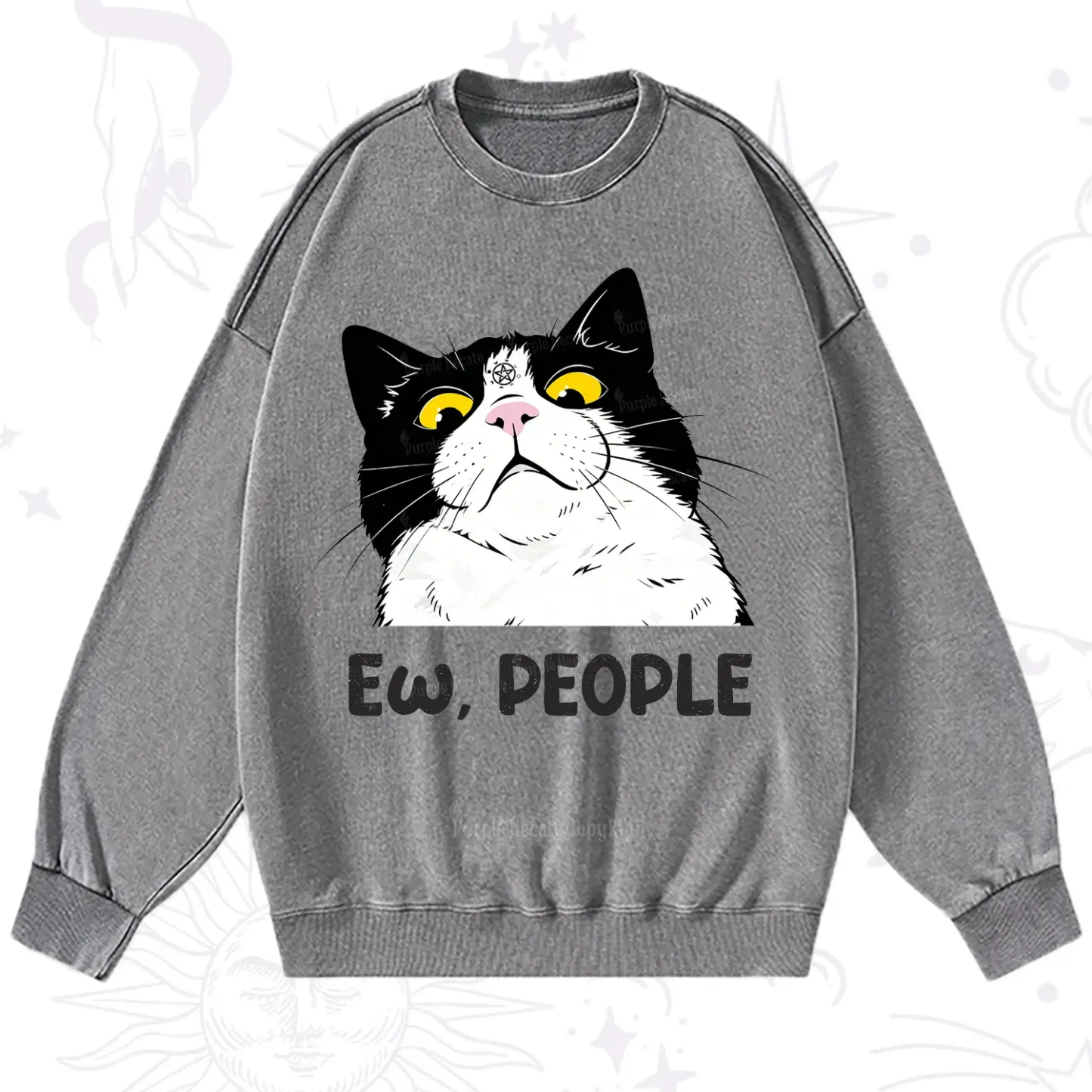 Purplehecate Ew People Cat Washed Sweatshirt
