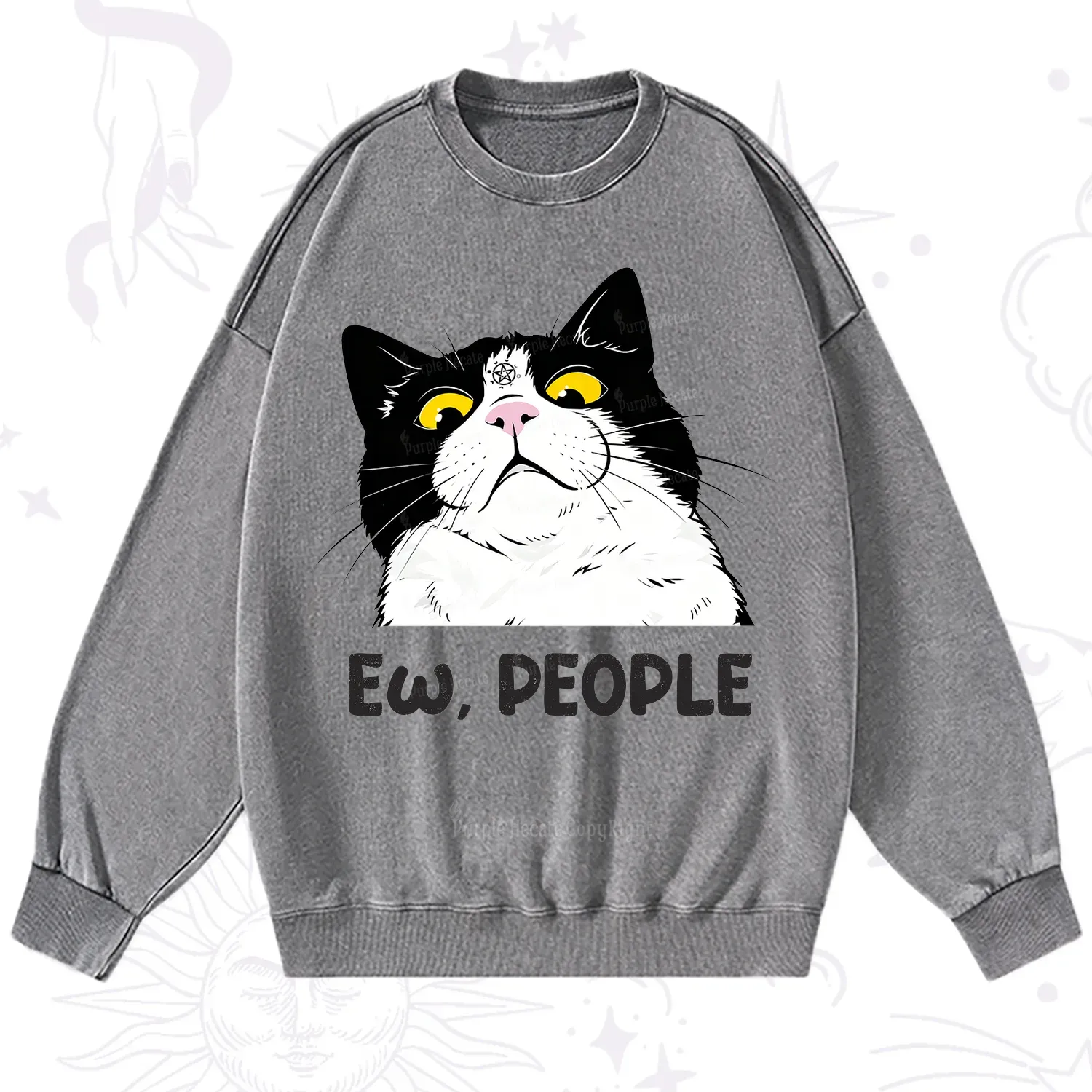 Purplehecate Ew People Cat Washed Sweatshirt