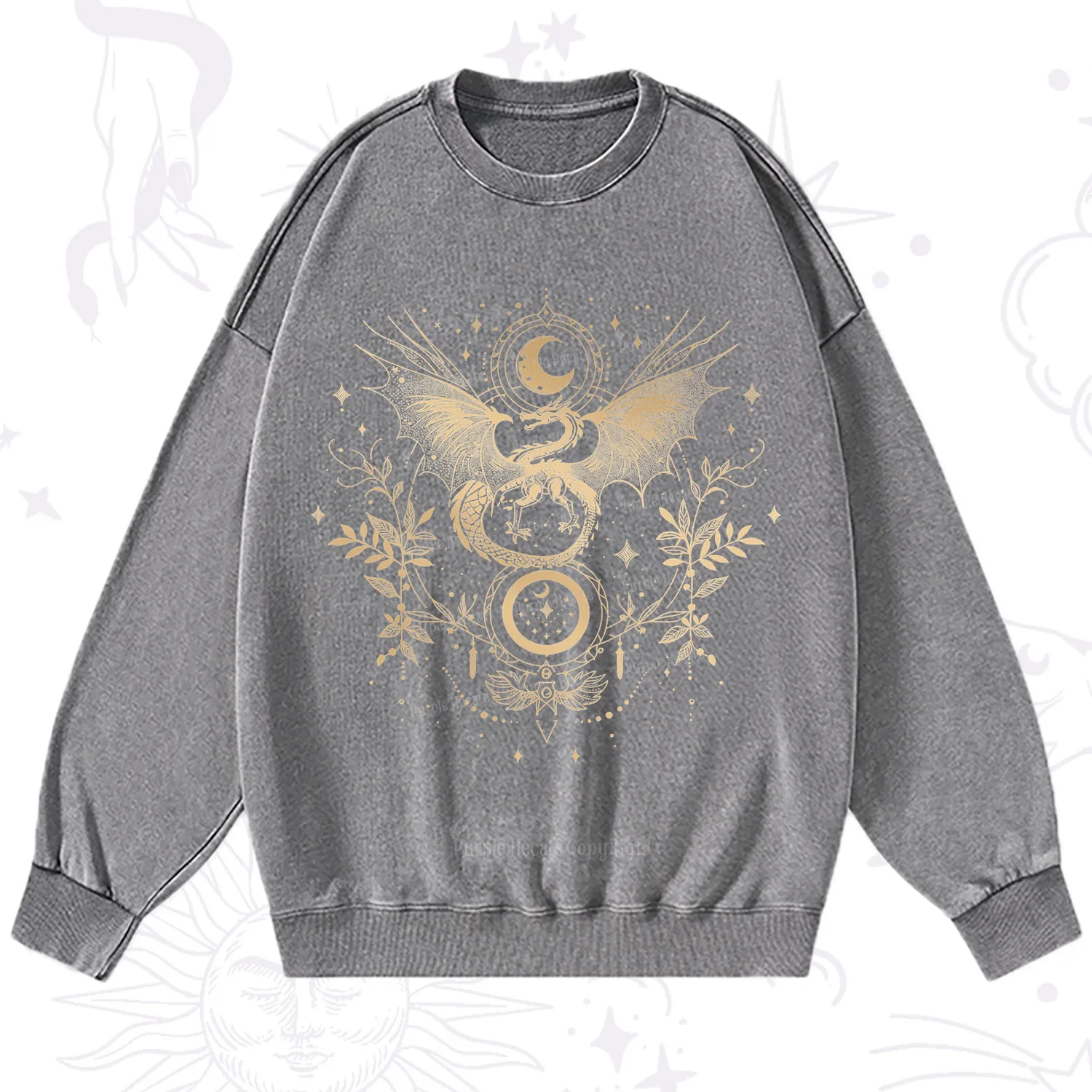 Purplehecate Celestial Dragon Moon Phase Washed Sweatshirt