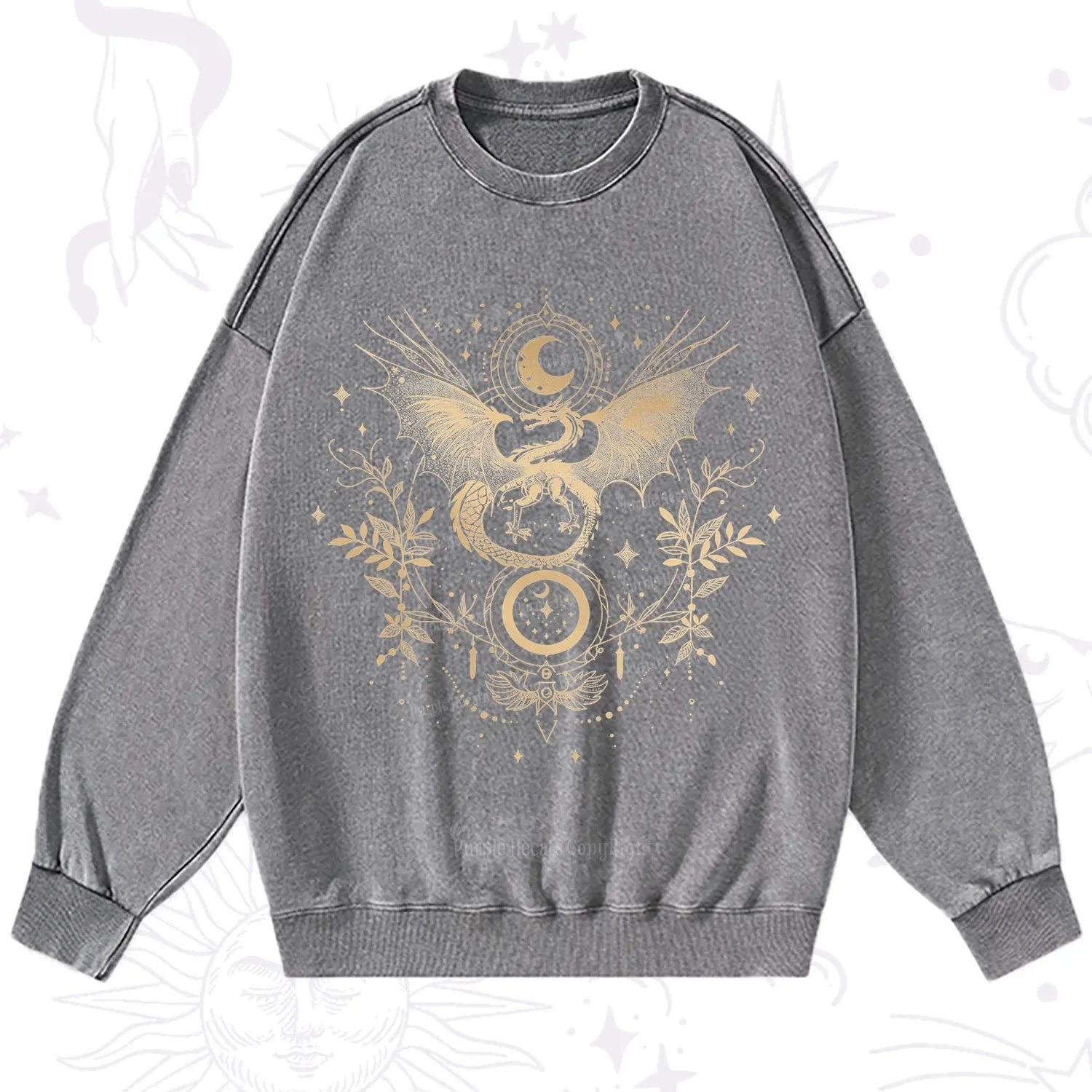 Purplehecate Celestial Dragon Moon Phase Washed Sweatshirt