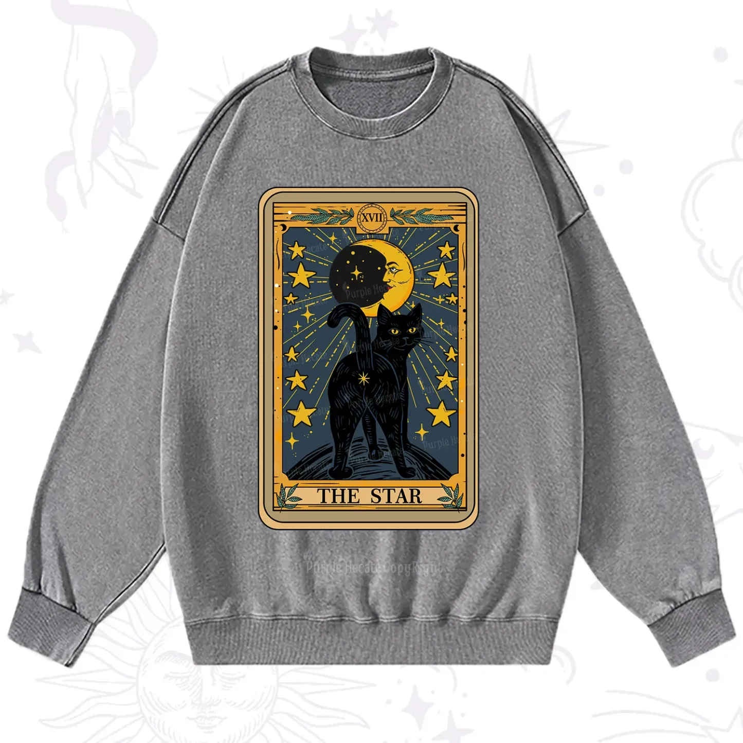 Purplehecate The Star Tarot Cat Washed Sweatshirt