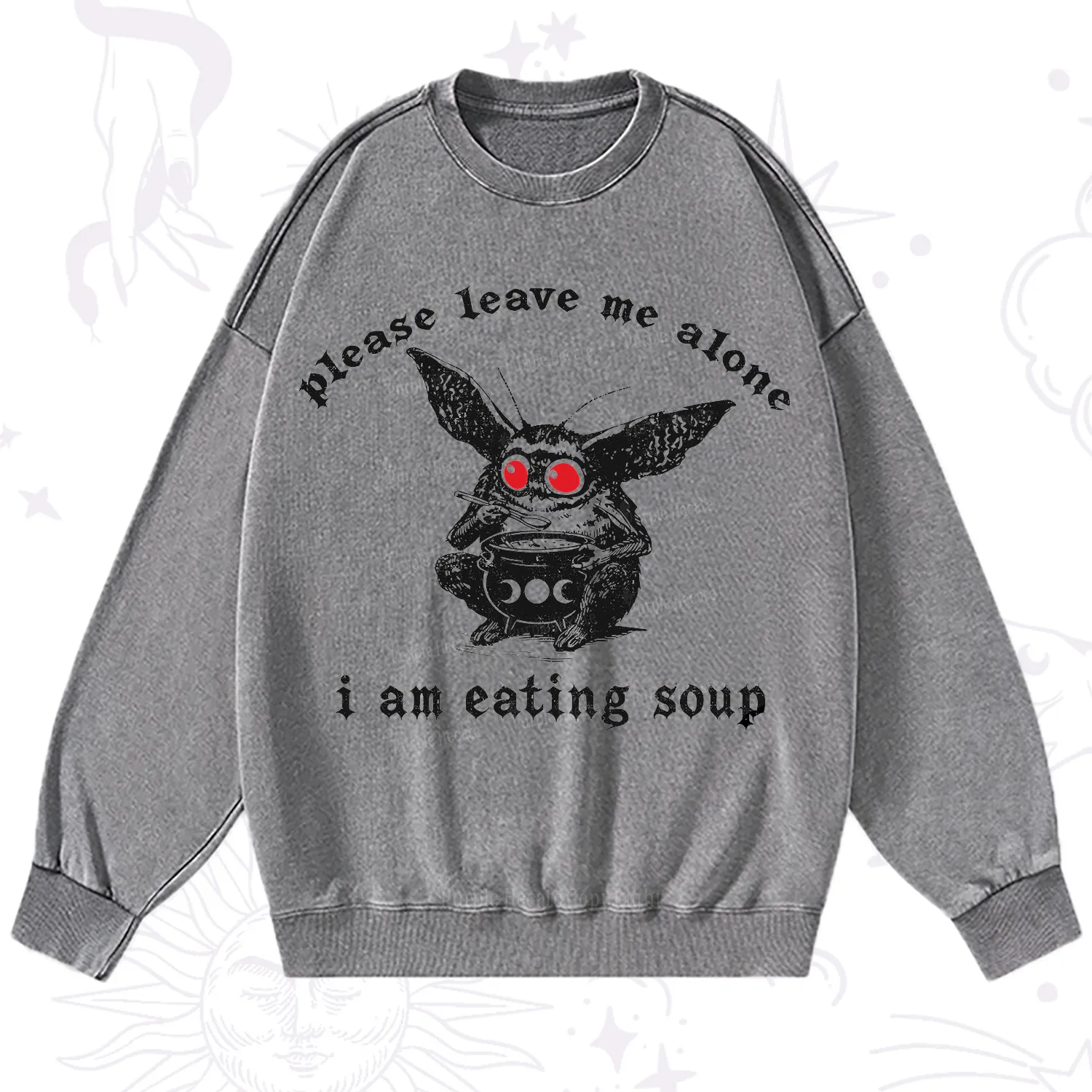 Purplehecate Mothman Eating Soup Washed Sweatshirt