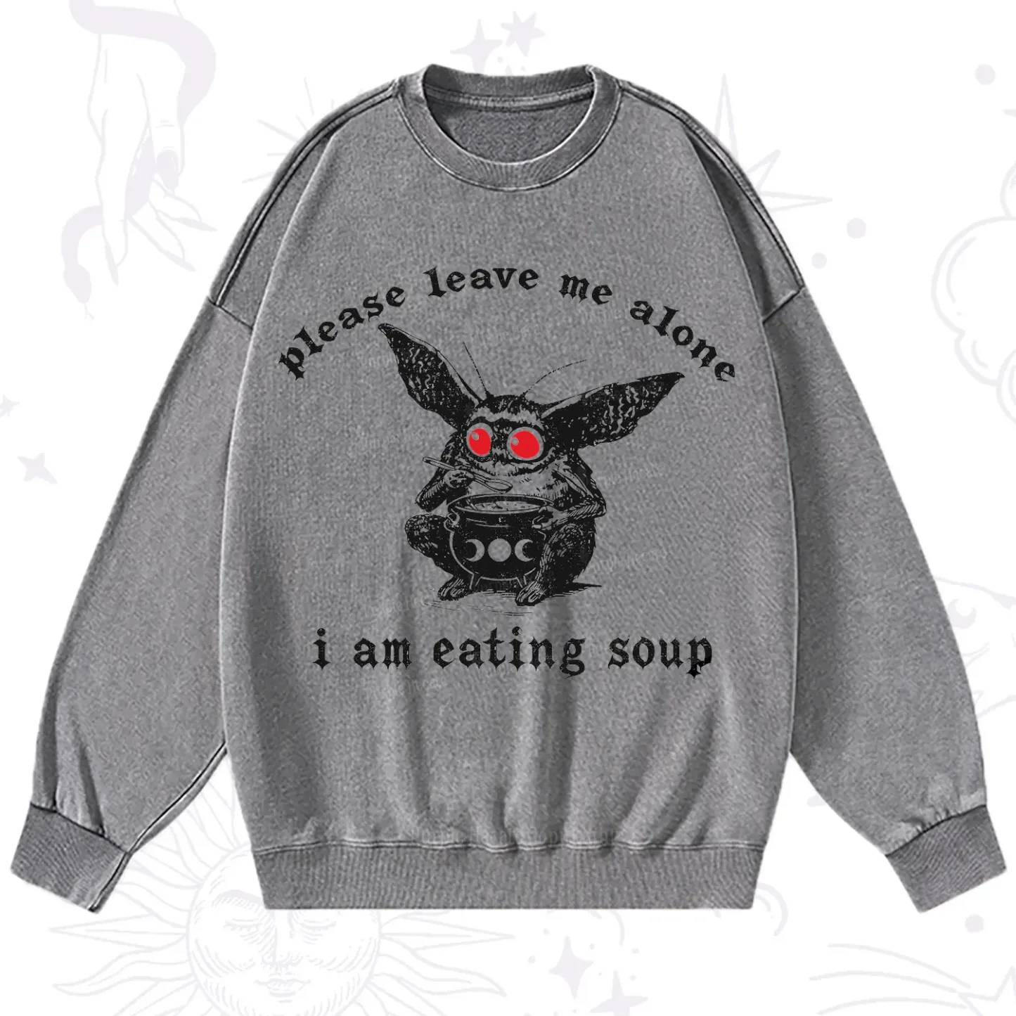 Purplehecate Mothman Eating Soup Washed Sweatshirt