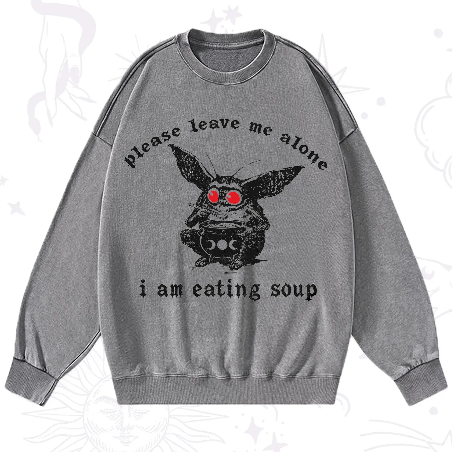 Purplehecate Mothman Eating Soup Washed Sweatshirt
