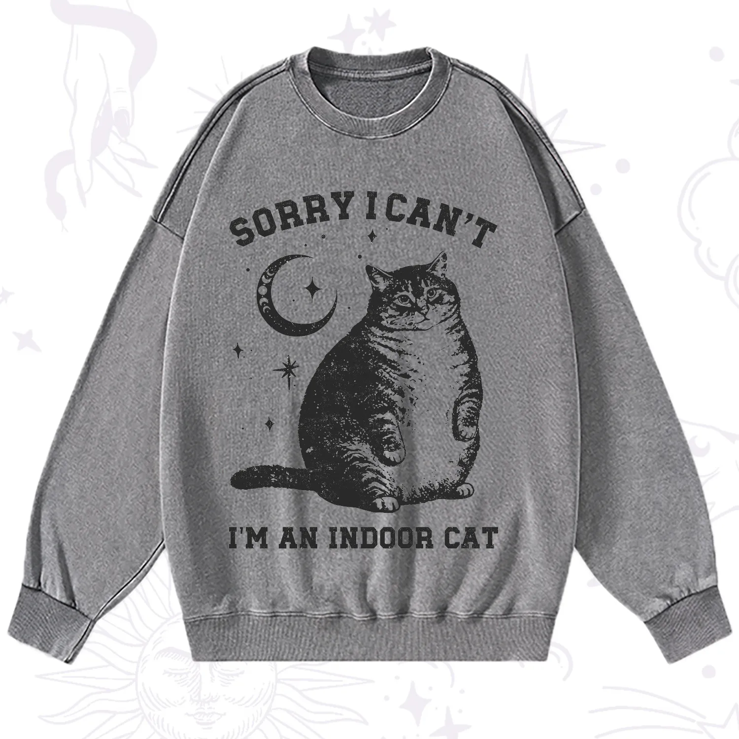 Purplehecate Sorry I Can't Go I'm an Indoor Cat Washed Sweatshirt