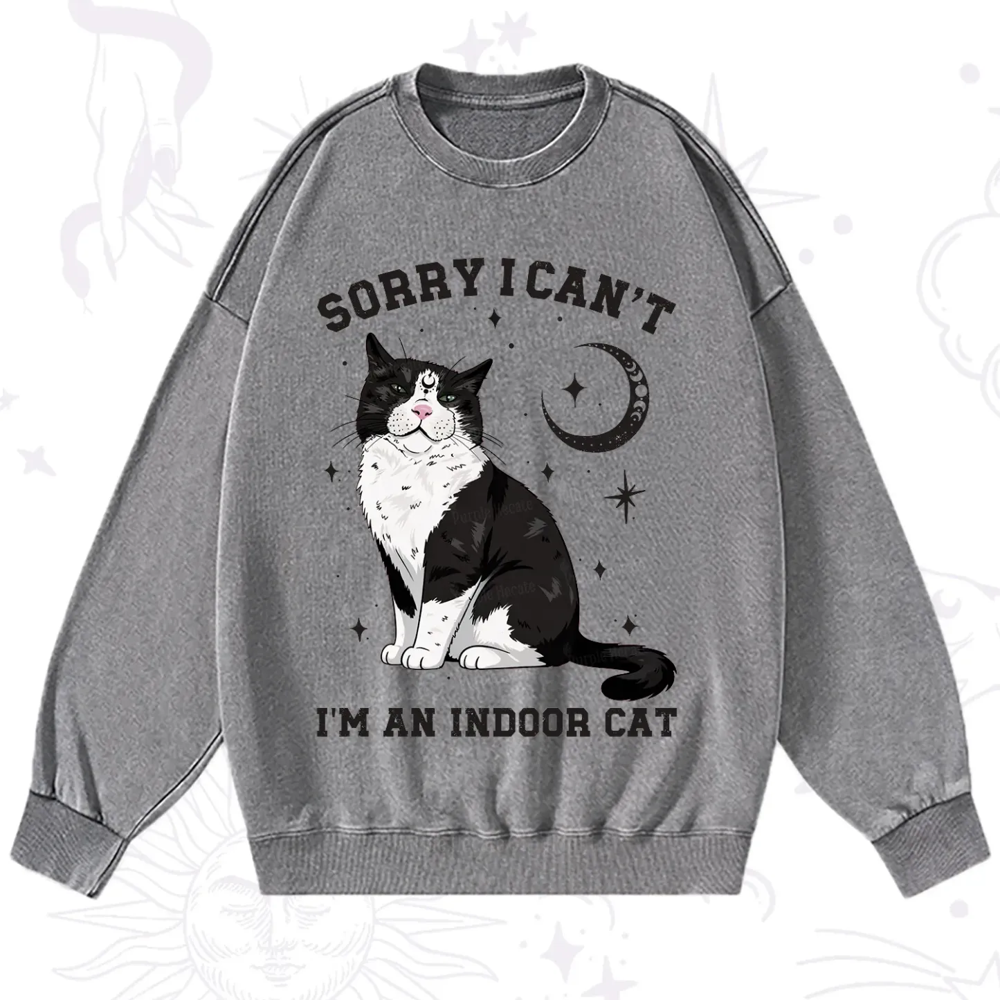 Purplehecate Sorry I Can't Go I'm an Indoor Cat Washed Sweatshirt