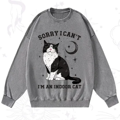 Purplehecate Sorry I Can't Go I'm an Indoor Cat Washed Sweatshirt