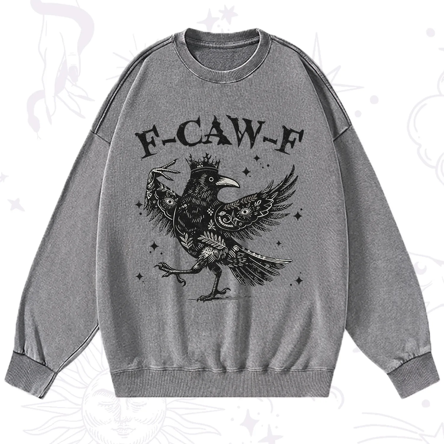 Purplehecate F-caw-f Funny Crow Washed Sweatshirt