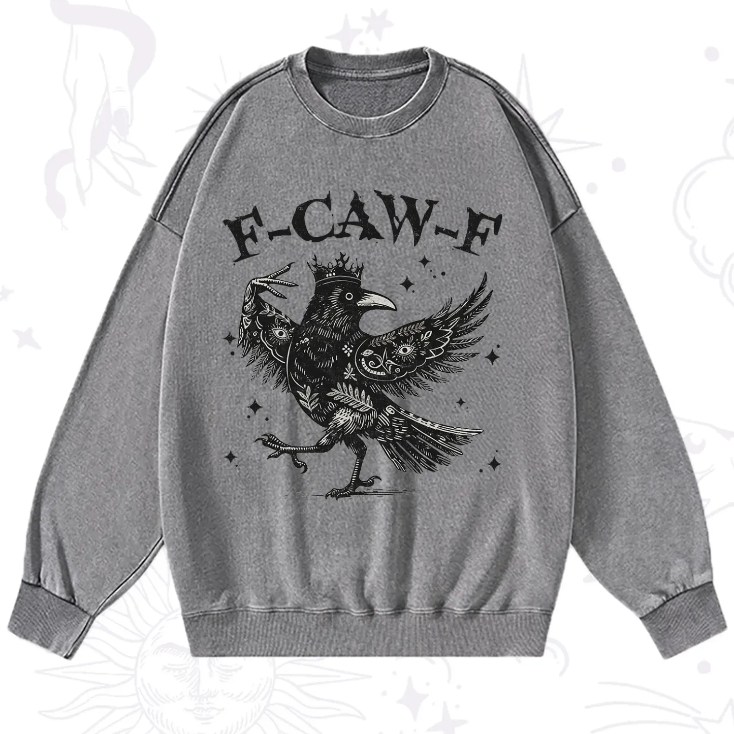 Purplehecate F-caw-f Funny Crow Washed Sweatshirt
