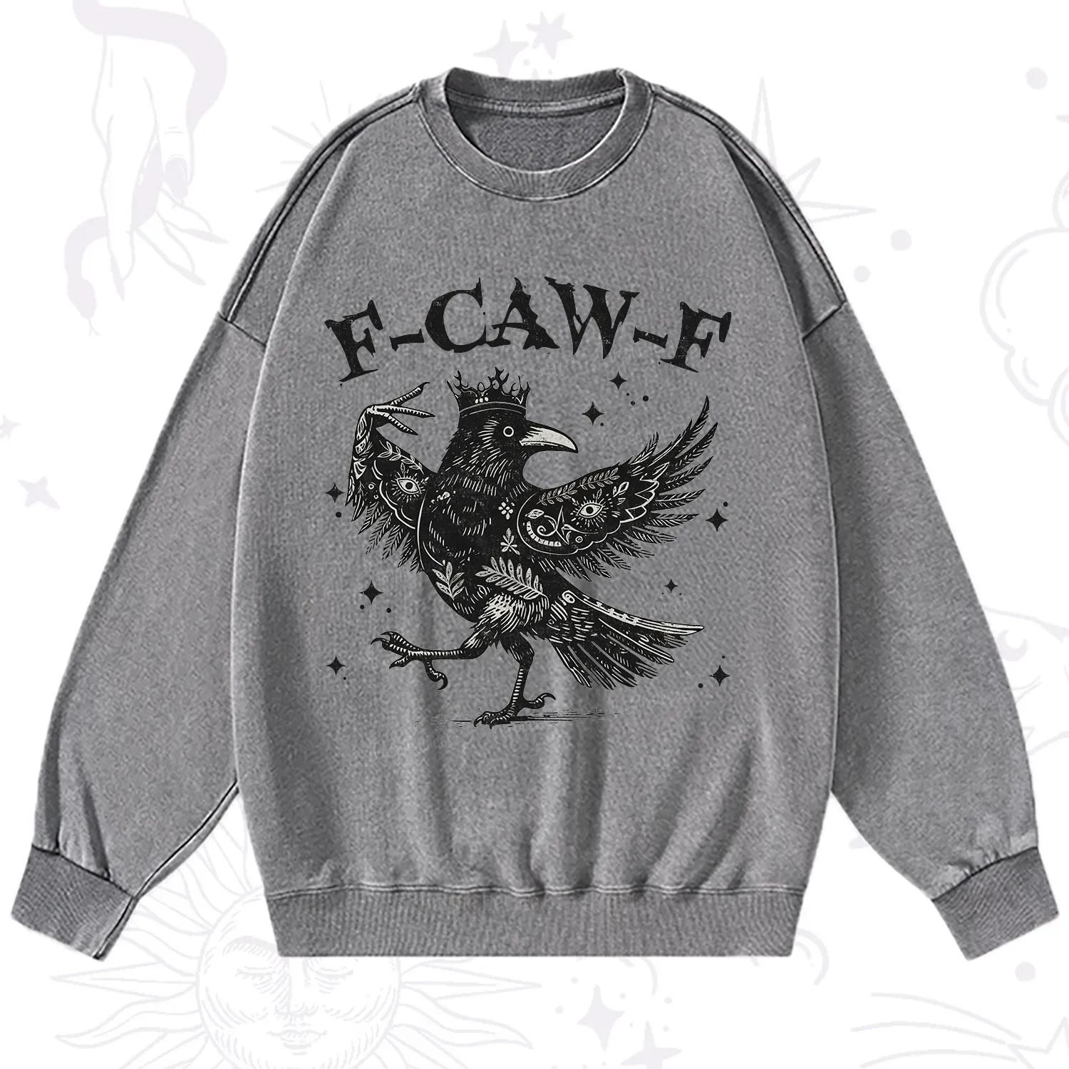 Purplehecate F-caw-f Funny Crow Washed Sweatshirt