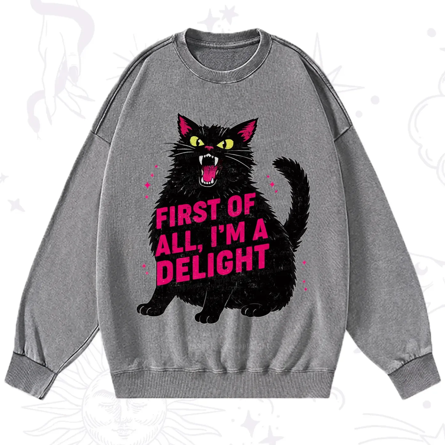 Purplehecate First Of All I'm A Delight Cat Washed Sweatshirt