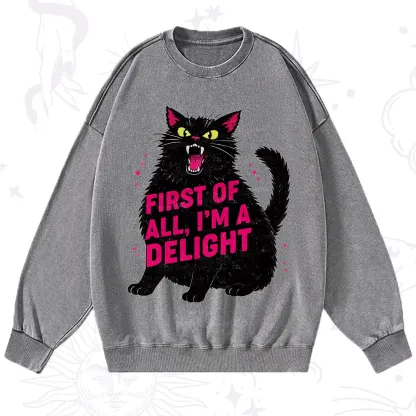 Purplehecate First Of All I'm A Delight Cat Washed Sweatshirt