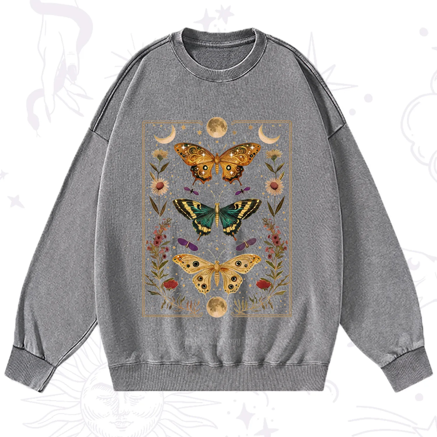 Purplehecate Sun and Moon Butterfly Washed Sweatshirt