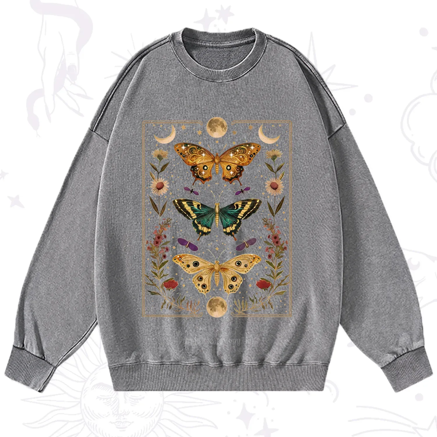Purplehecate Sun and Moon Butterfly Washed Sweatshirt